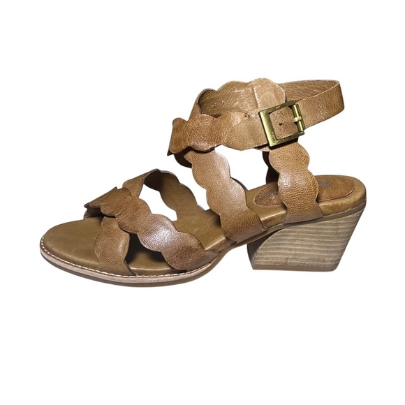 ANTELOPE Brown Tan Leather Scallop Crossover Ankle Strap Sandals Size 38 7 7.5 - Picture 3 of 11